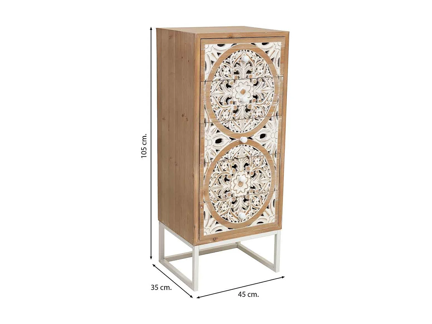 Chiffonnier bois blanc 45x35x105h cm
