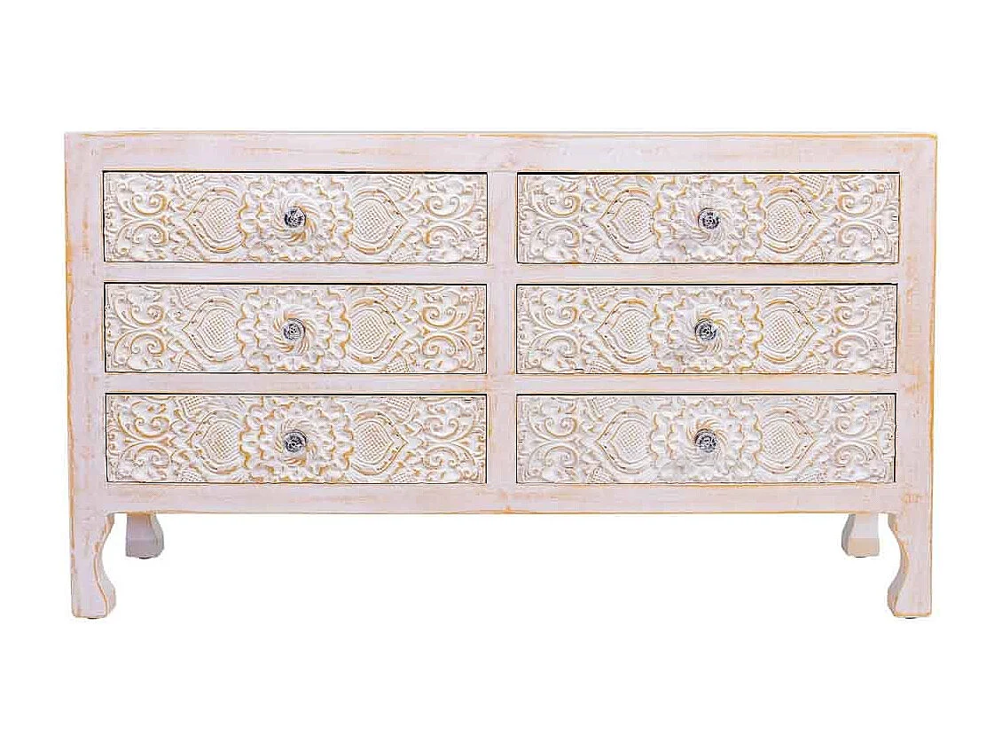 Cómoda de madeira com 6 gavetas 91x28,5x51,5