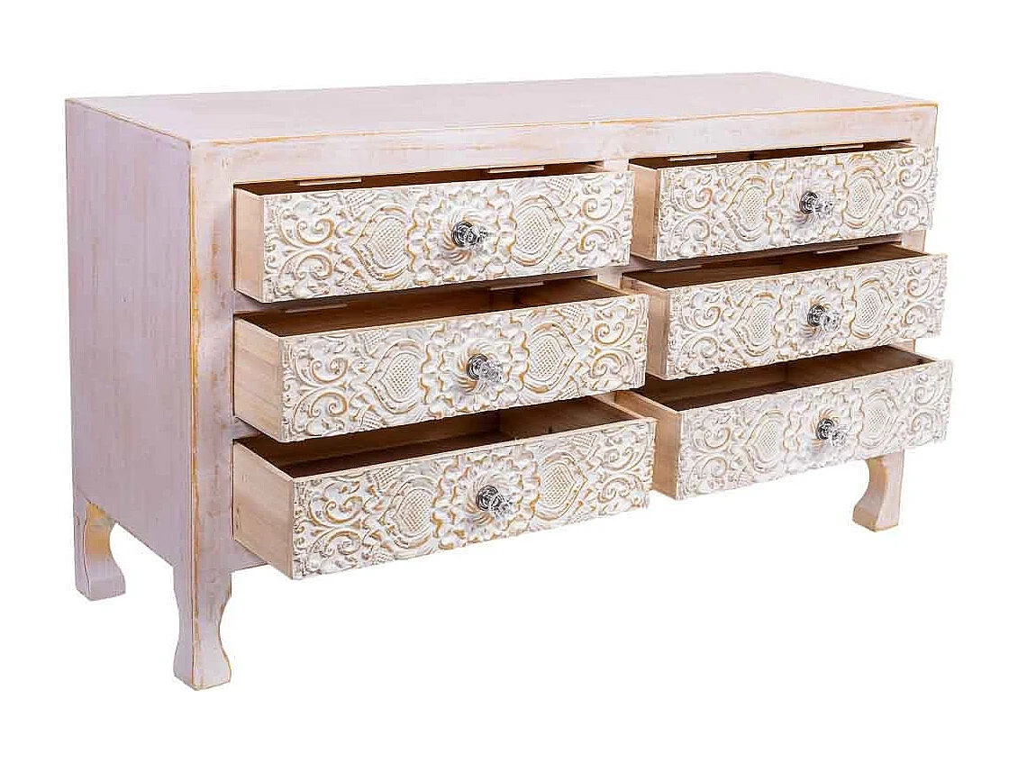 Cómoda de madeira com 6 gavetas 91x28,5x51,5