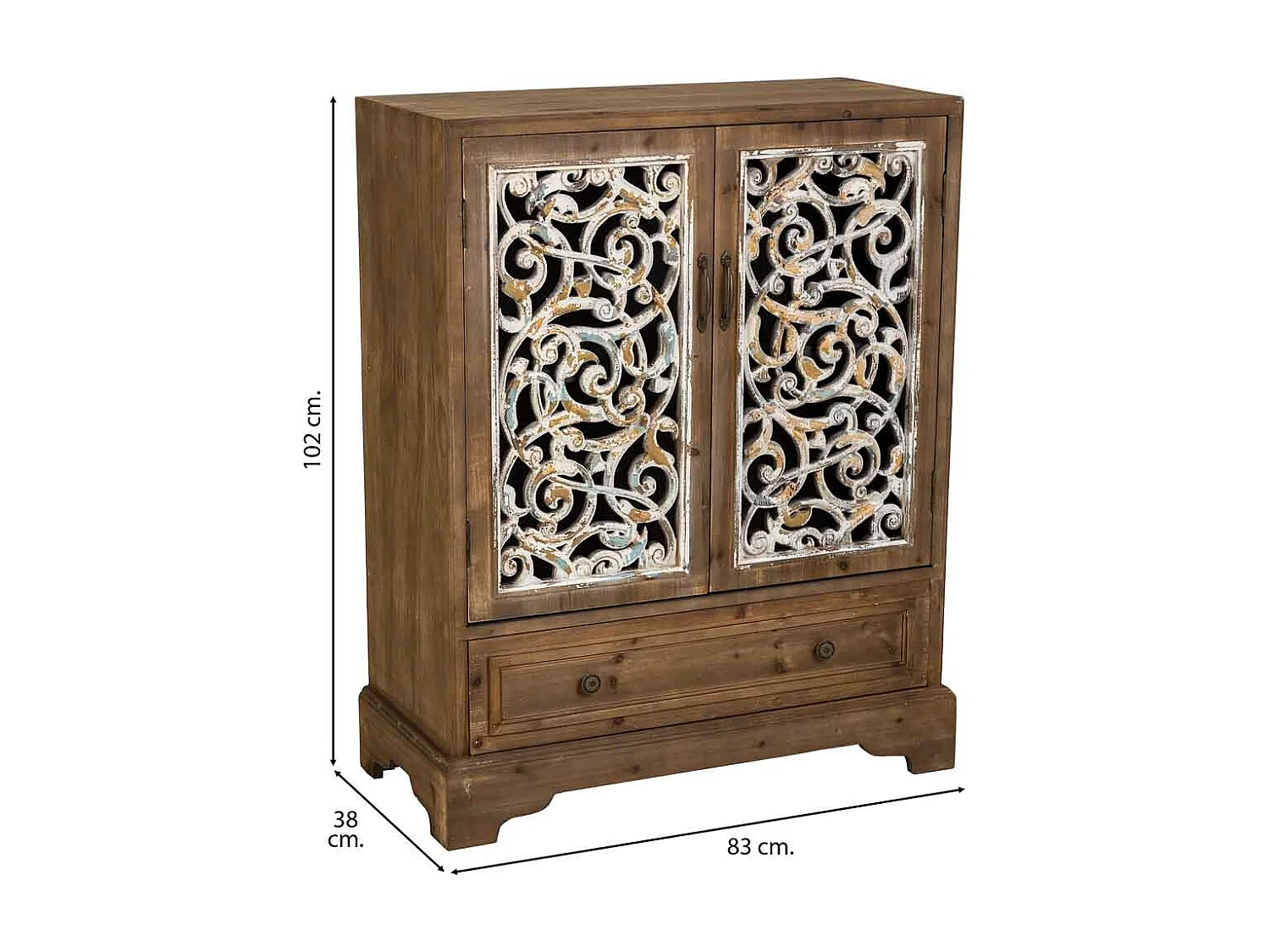 Armário de madeira marrom e metal 83x38x102