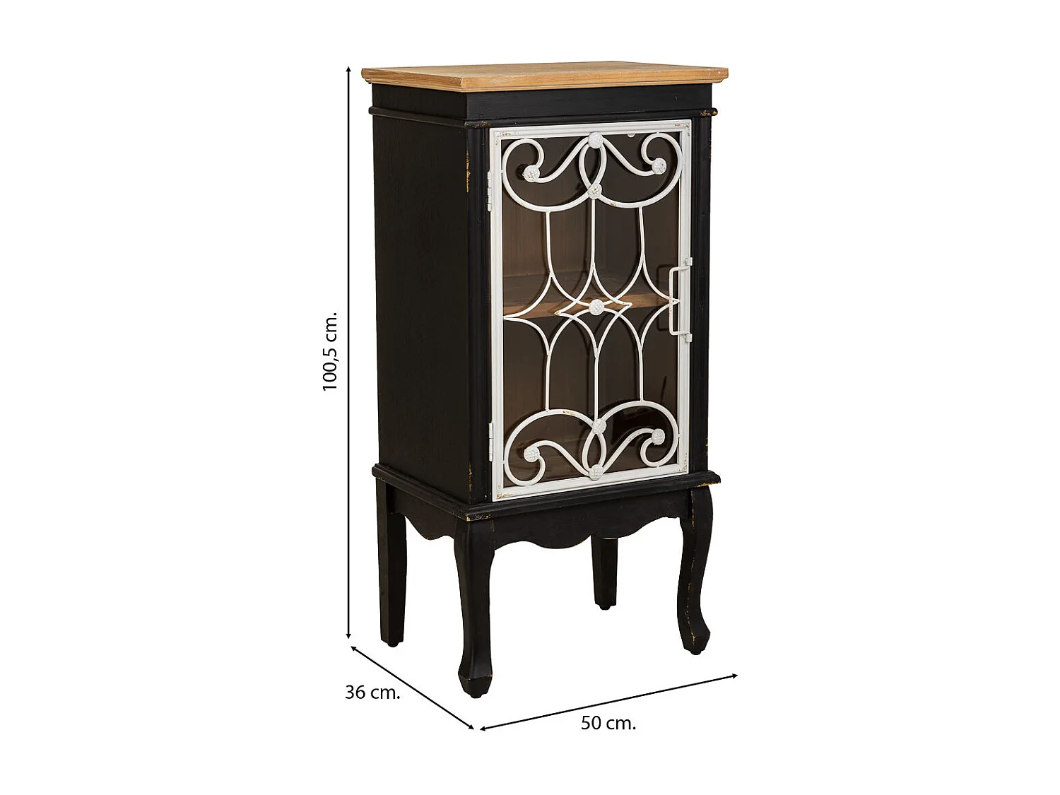 Vitrine aus schwarzem Holz und Metall, 50 x 36 x 100,5 h cm