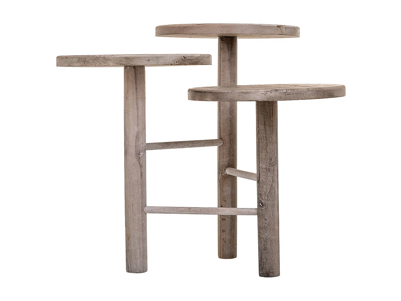 Soporte de madera para 3 macetas blanco d25x40/35/30