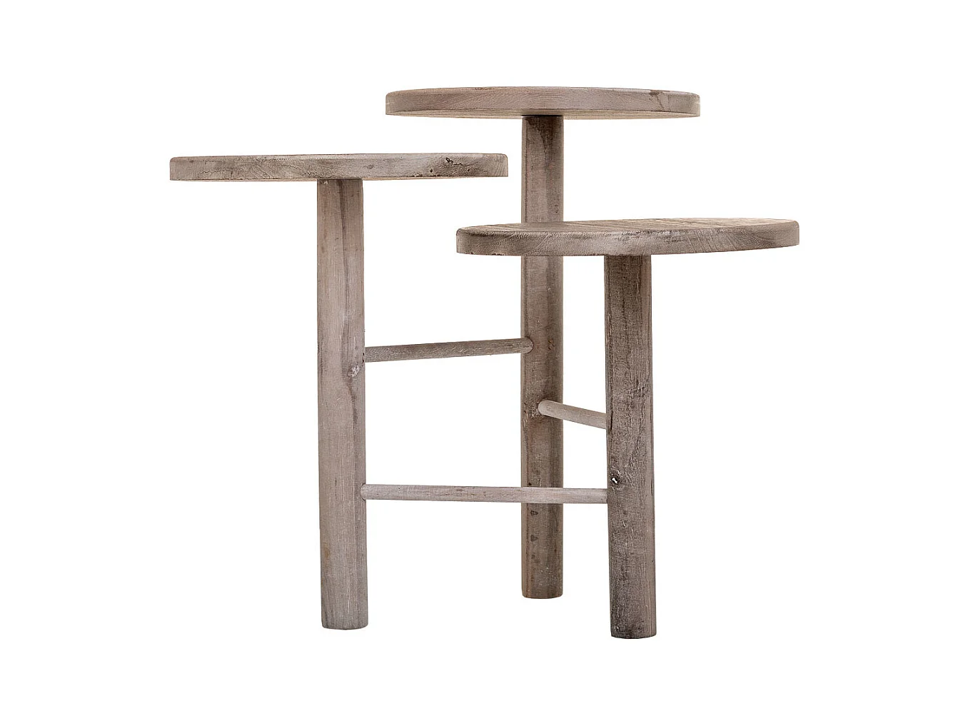 Supporto in legno per 3 vasi bianchi d25x40/35/30h