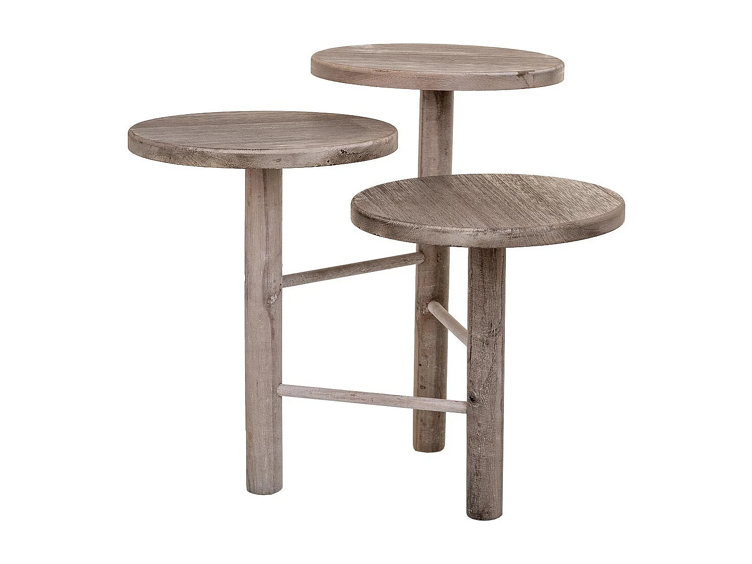 Supporto in legno per 3 vasi bianchi d25x40/35/30h