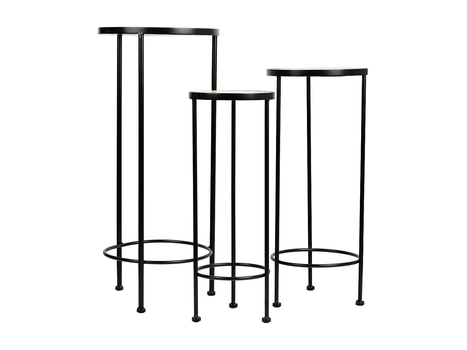 Set mit 3 schwarzen Mosaik- und Metallstützen