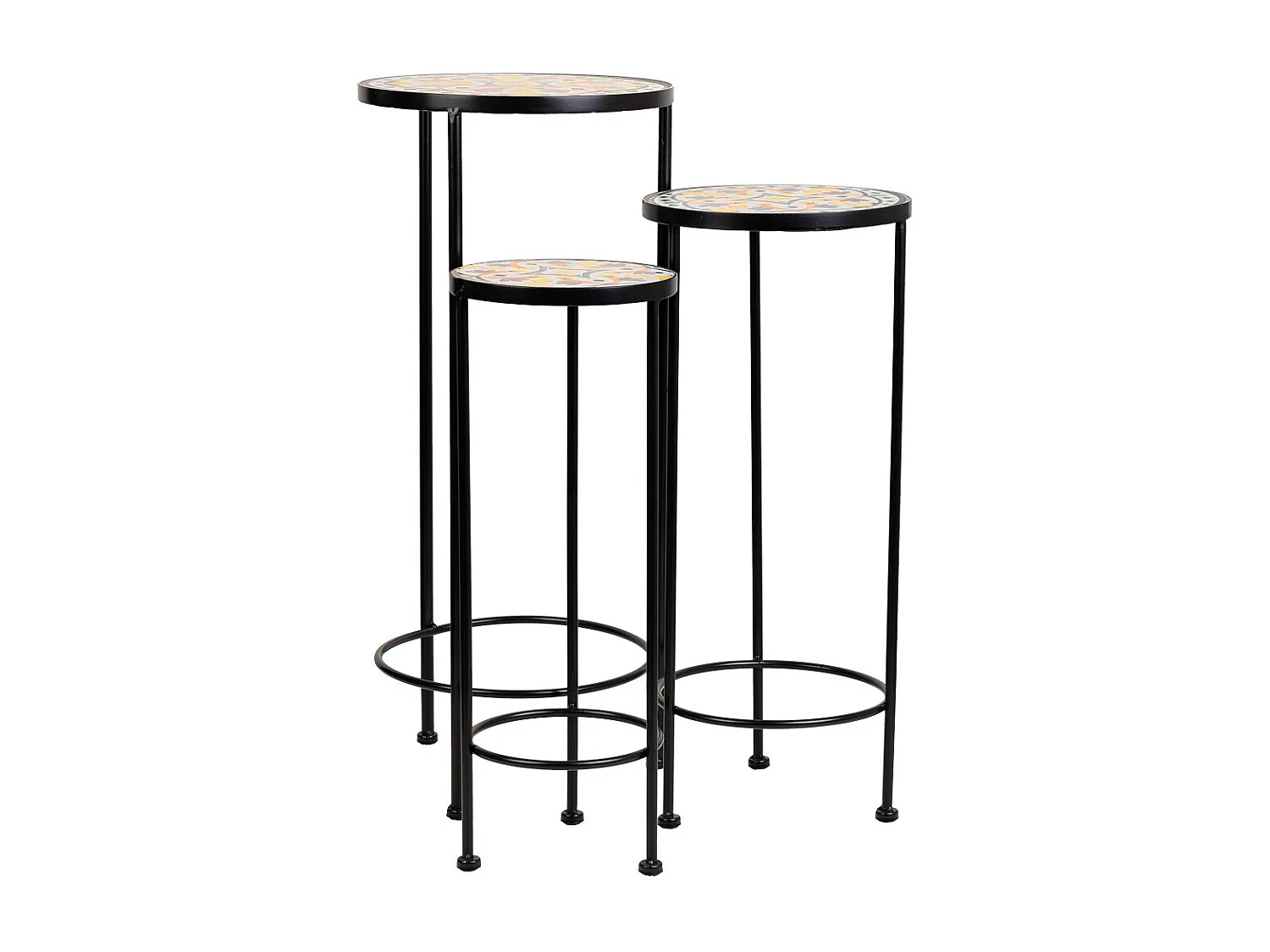 Set mit 3 schwarzen Mosaik- und Metallstützen