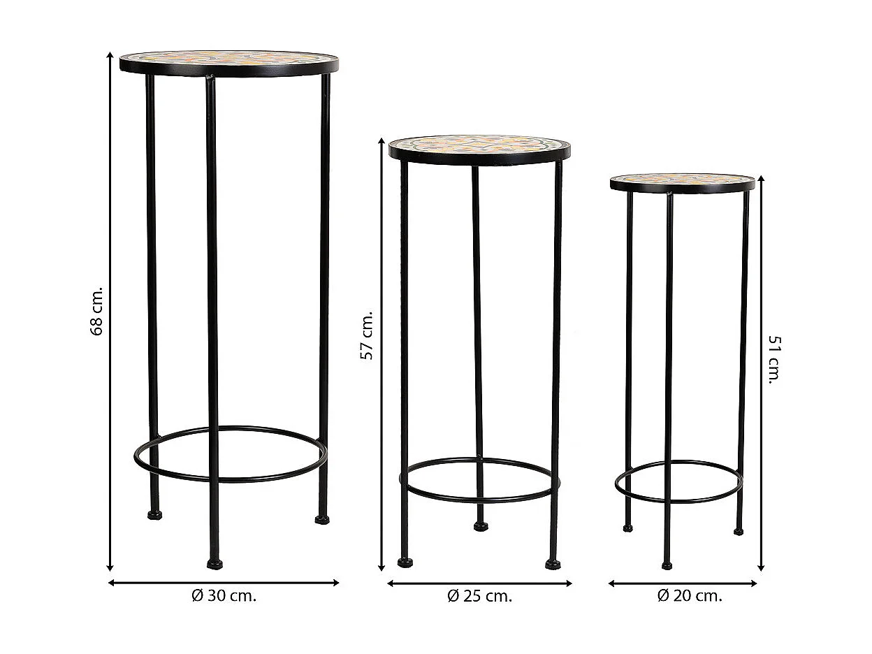 Set mit 3 schwarzen Mosaik- und Metallstützen