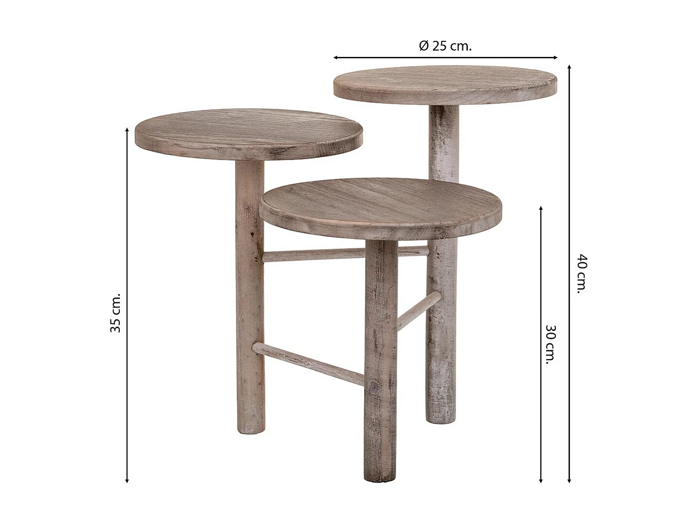 Supporto in legno per 3 vasi marrone d25x40/35/30h