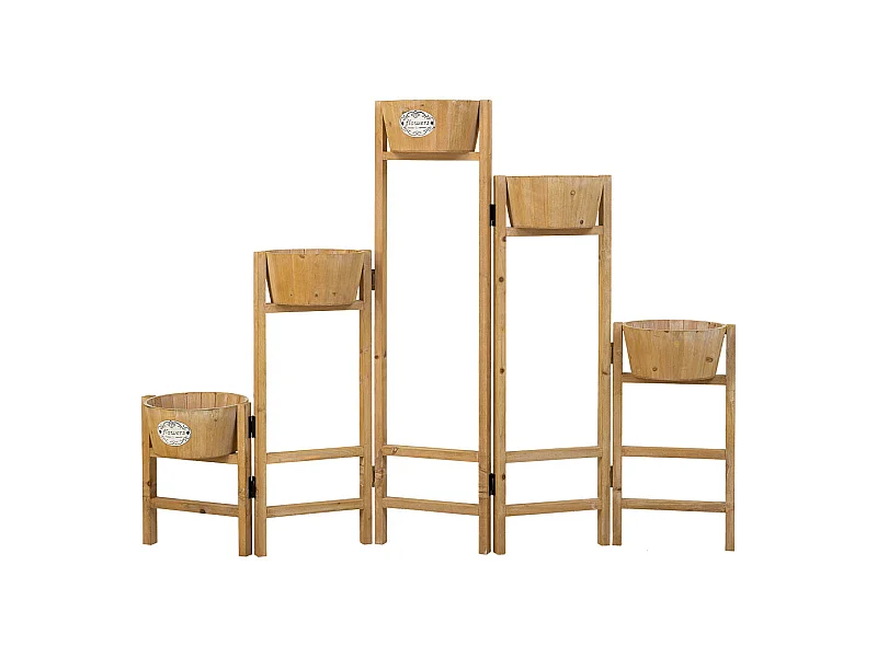Stütze mit 5 braunen Holzkörben 124x20x90,5h cm