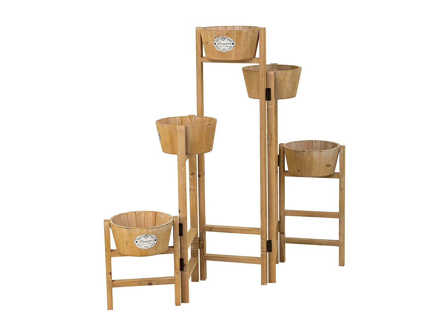 Stütze mit 5 braunen Holzkörben 124x20x90,5h cm