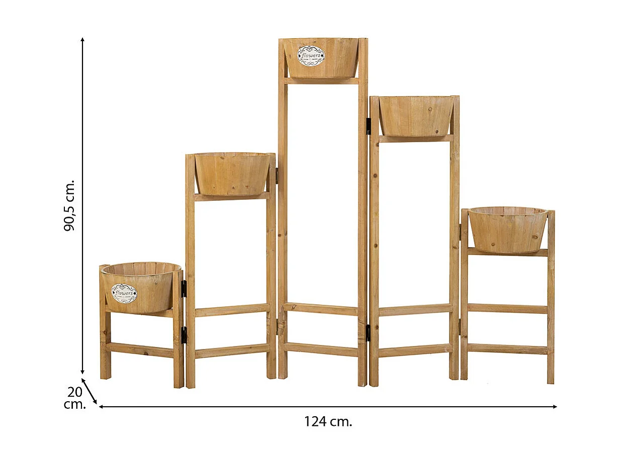 Stütze mit 5 braunen Holzkörben 124x20x90,5h cm
