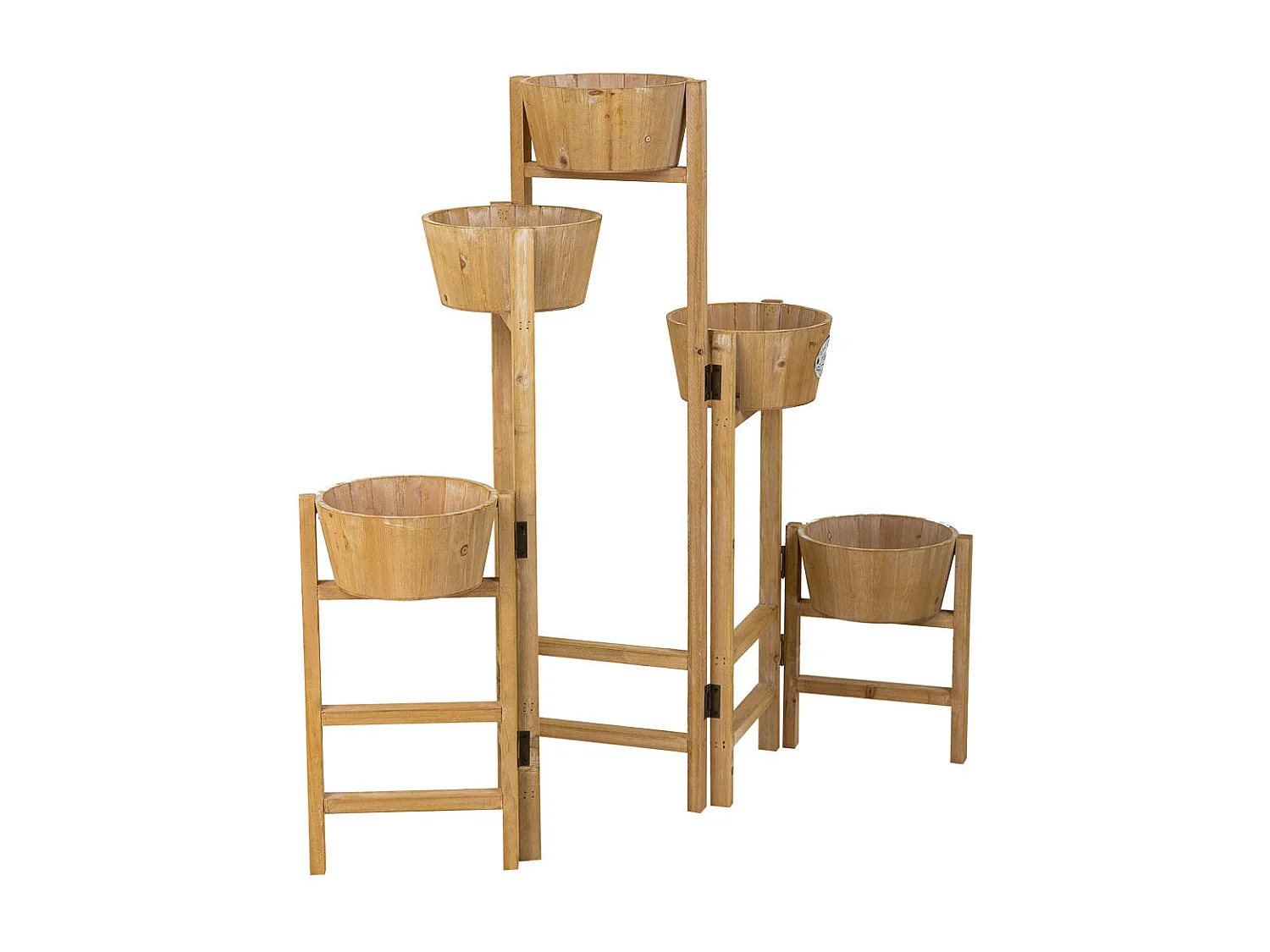 Stütze mit 5 braunen Holzkörben 124x20x90,5h cm