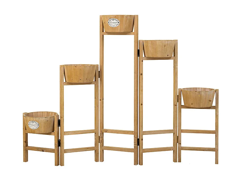 Supporto con 5 cesti in legno marrone 124x20x90,5h