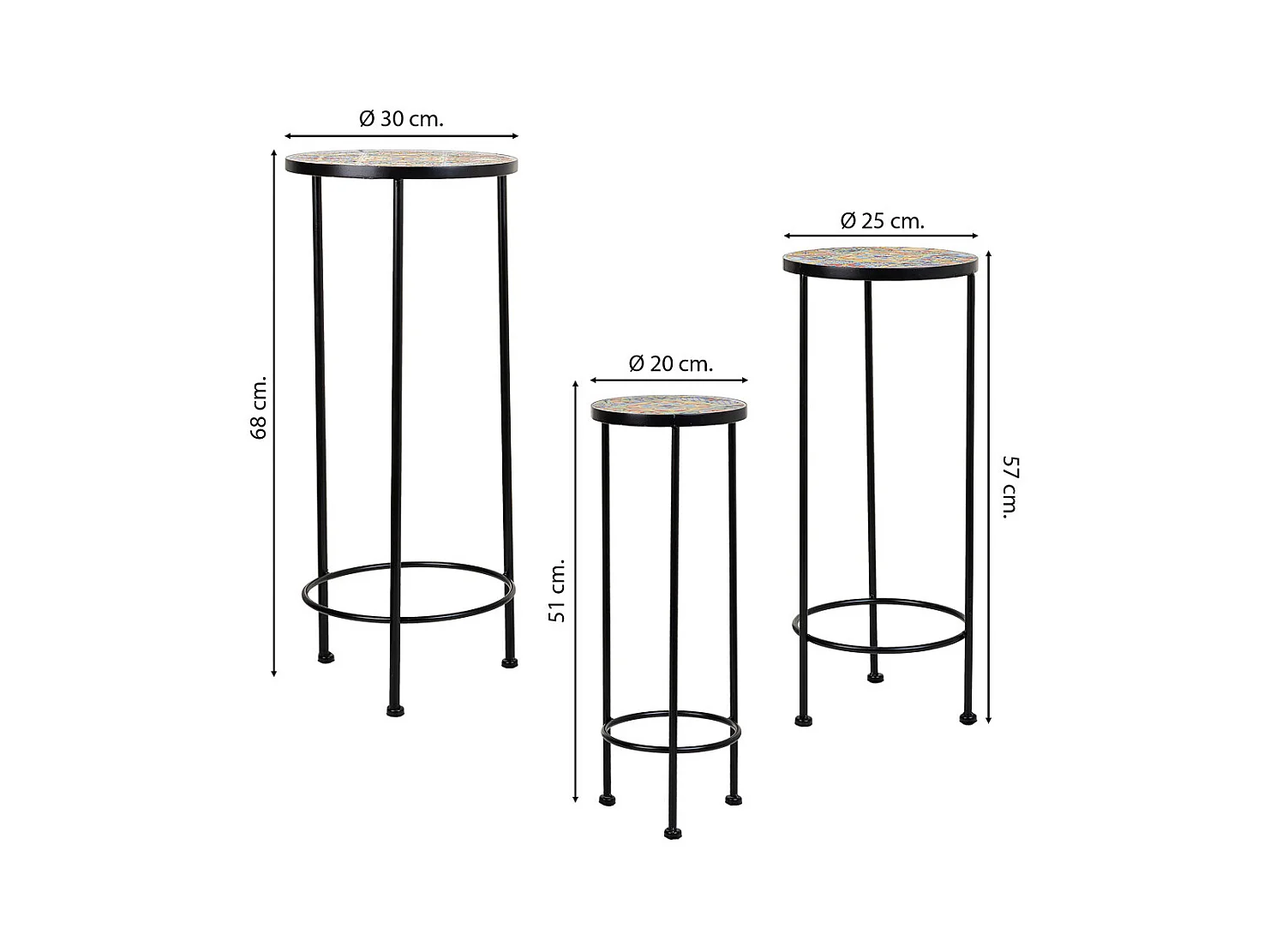 Set 3 soportes de mosaico y metal negros