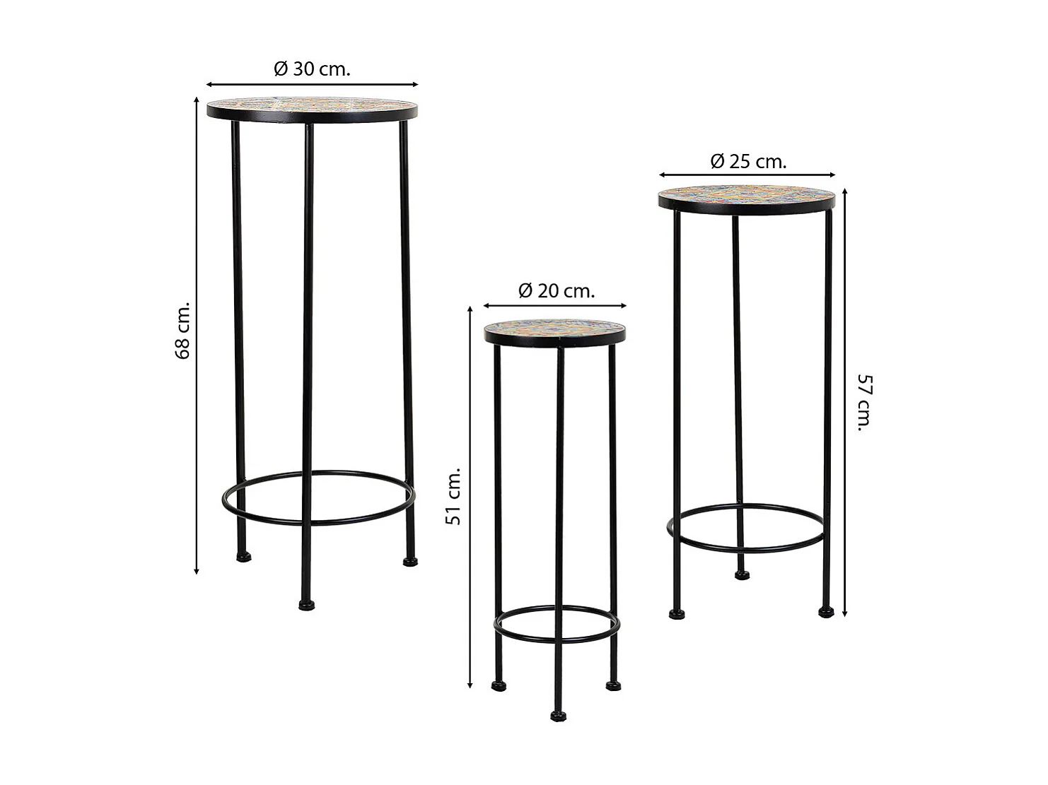 Set di 3 supporti in mosaico nero e metallo