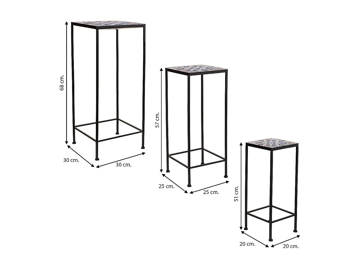 Ensemble de 3 supports de pots de fleurs en métal noir