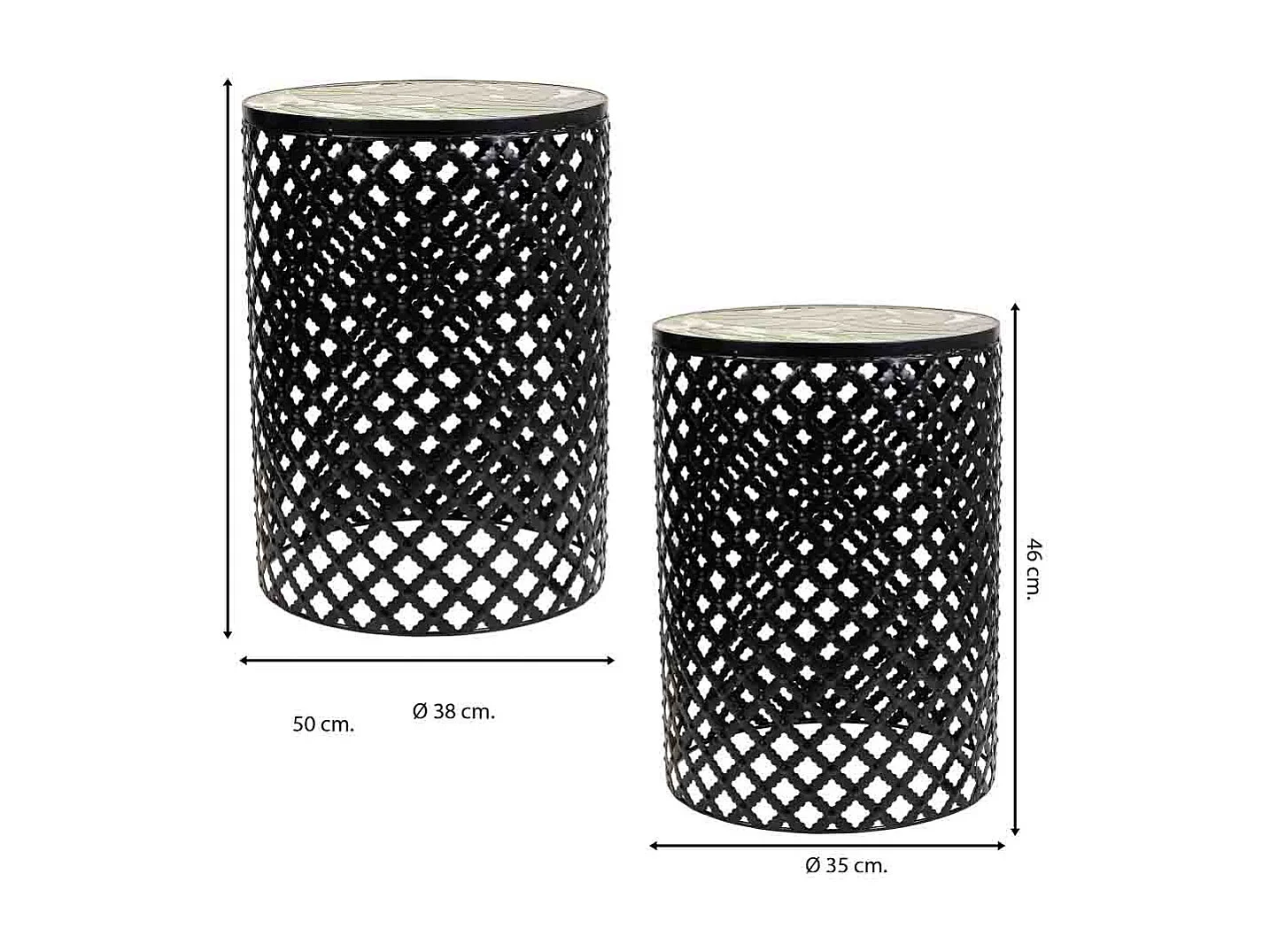 Set mit 2 schwarzen Mosaik- und Metallstützen