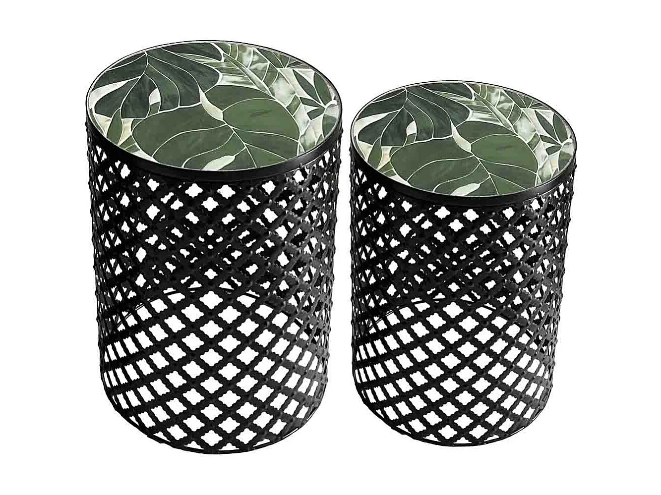 Conjunto de 2 suportes em mosaico preto e metal