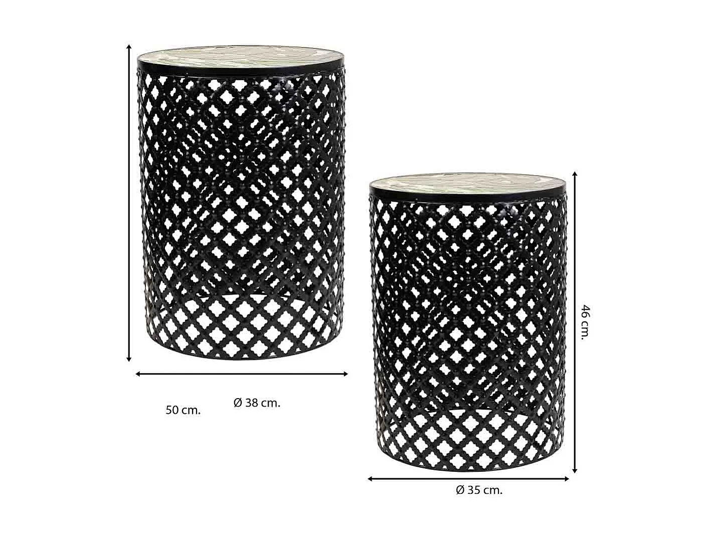 Conjunto de 2 suportes em mosaico preto e metal