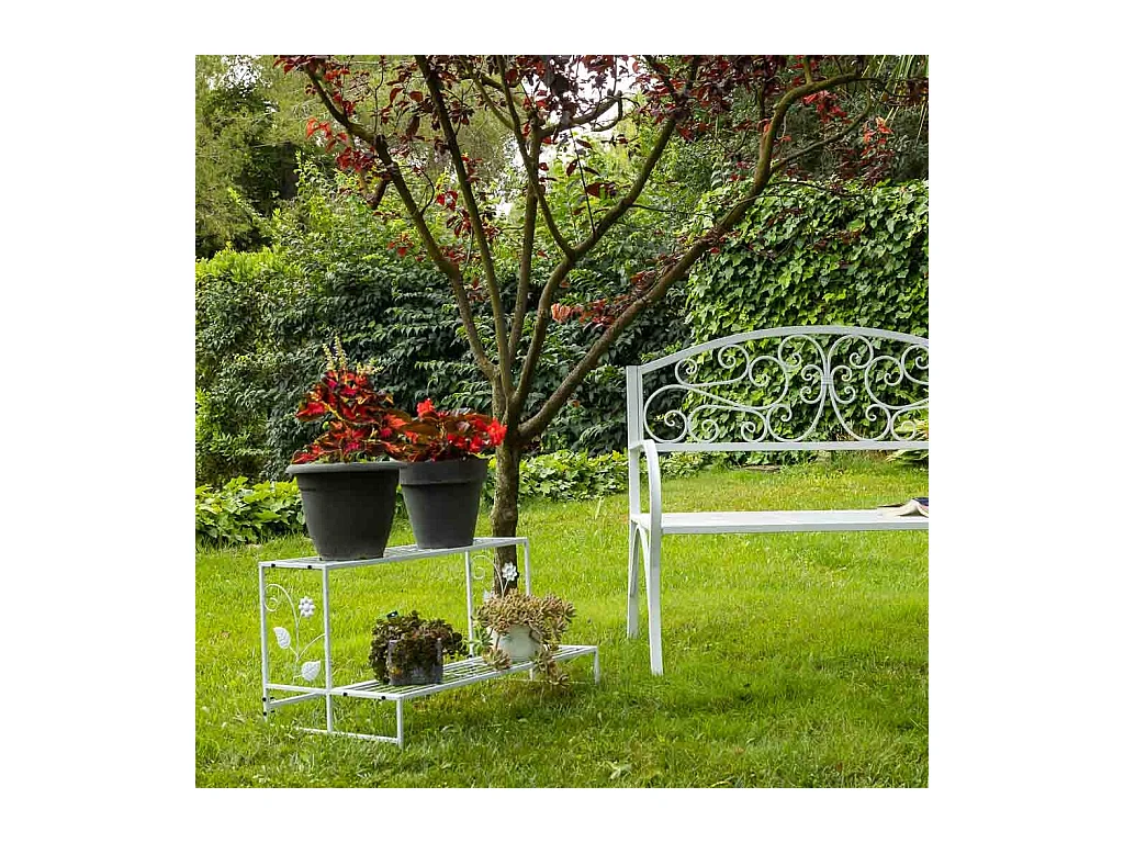 Support pour pots de fleurs en métal blanc 80x44x44h