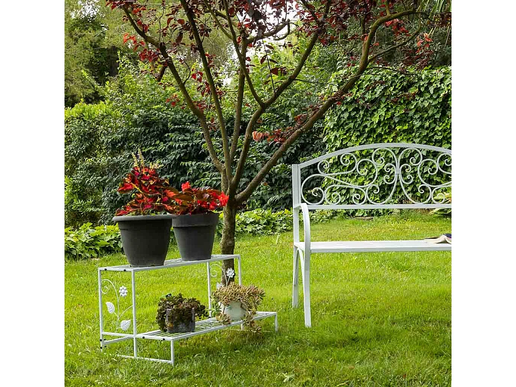 BlumentopftrÃ¤ger aus weißem Metall, 80x44x44h cm