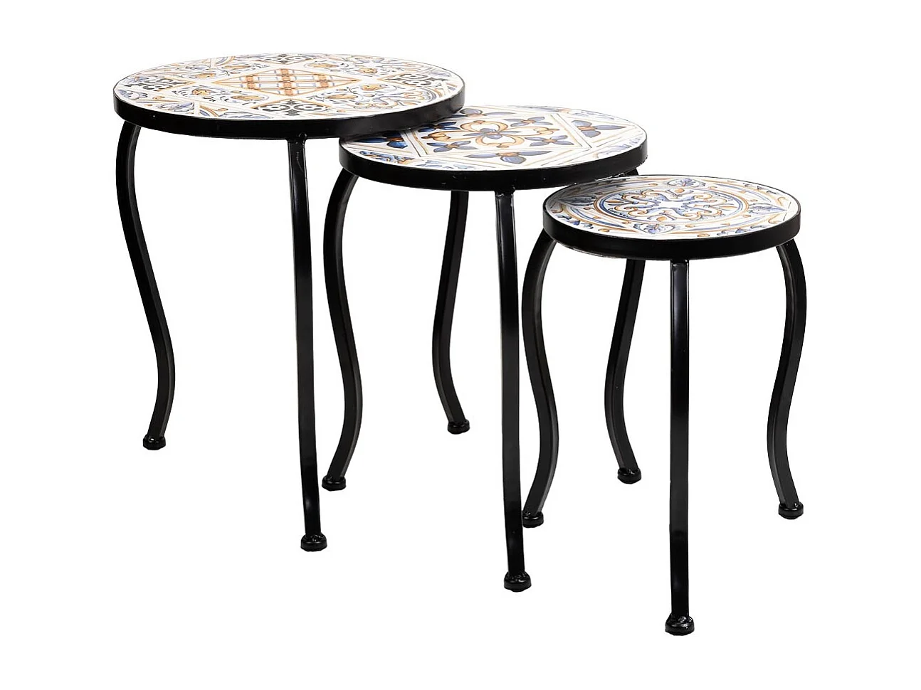 Ensemble de 3 supports en mosaïque et métal noirs