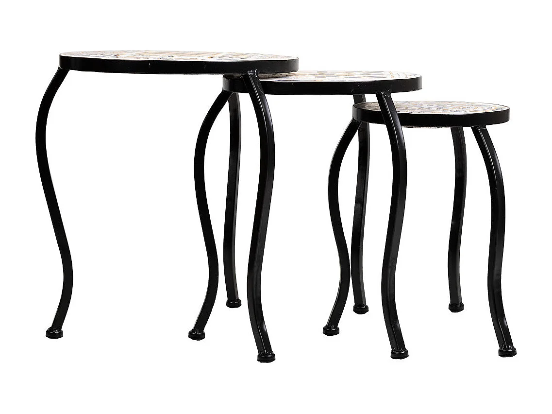 Set mit 3 schwarzen Mosaik- und Metallstützen