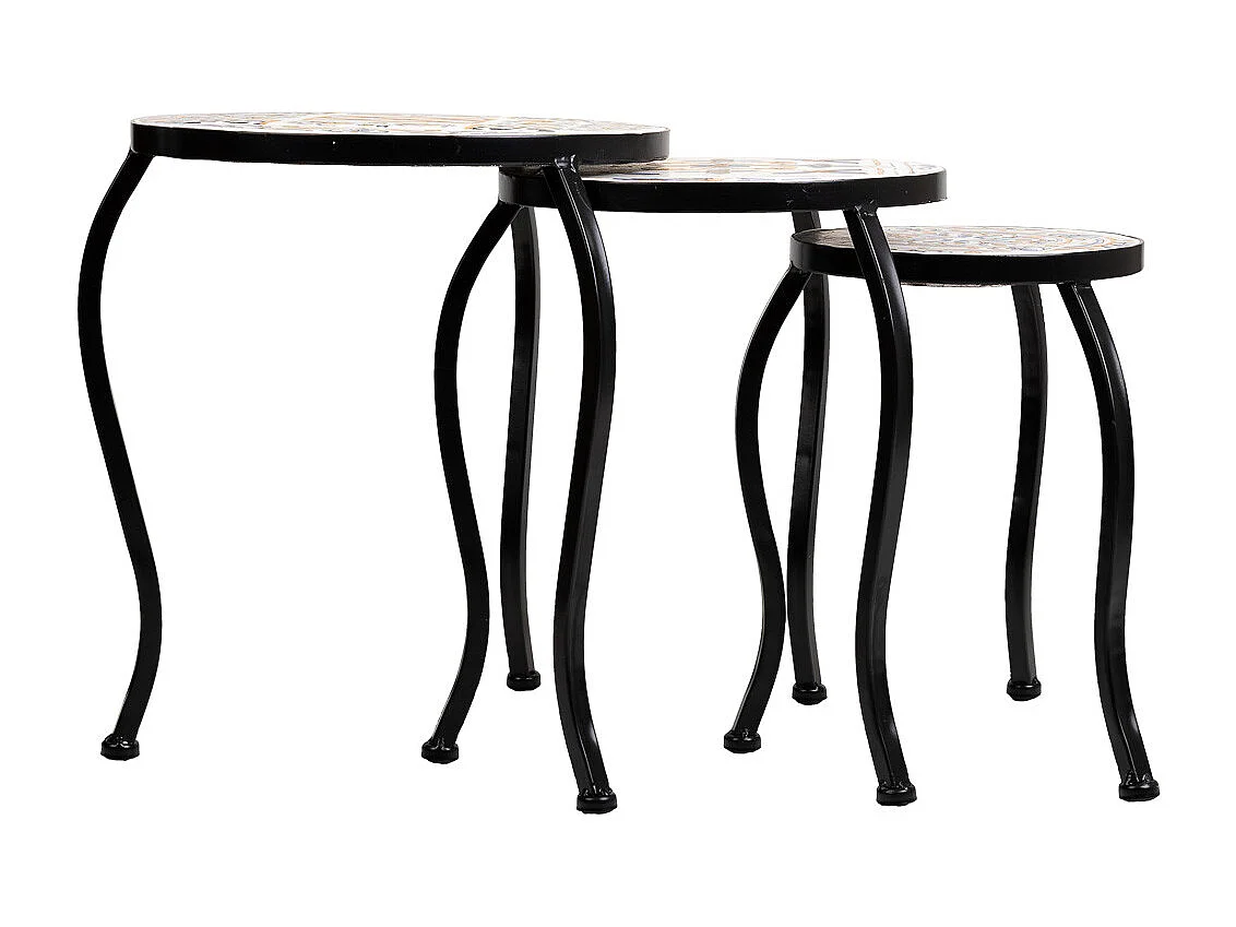 Set mit 3 schwarzen Mosaik- und Metallstützen