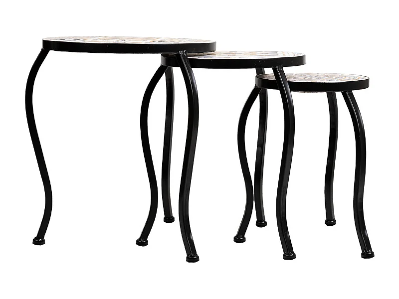 Set mit 3 schwarzen Mosaik- und Metallstützen