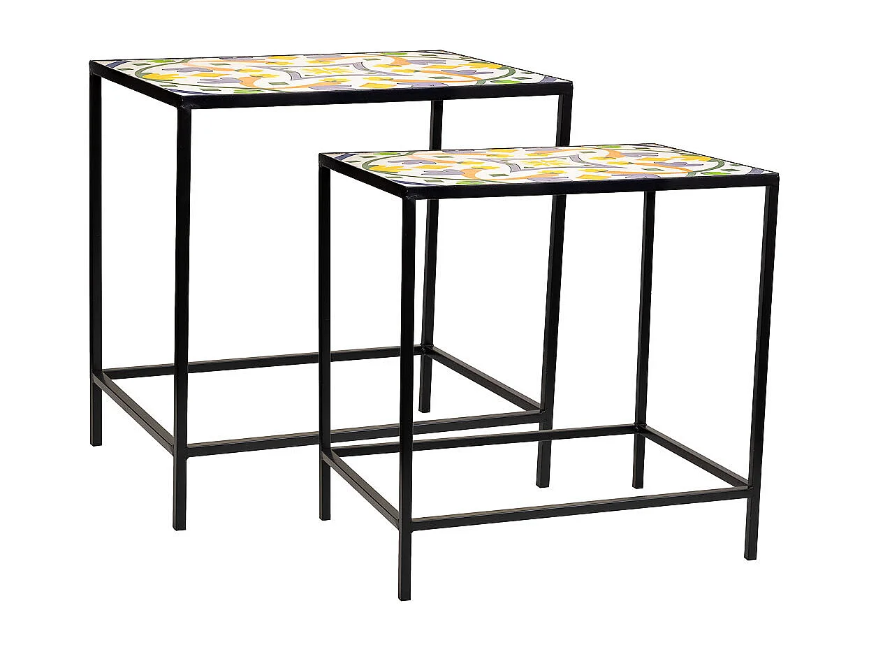 Set mit 2 schwarzen Mosaik- und Metallstützen