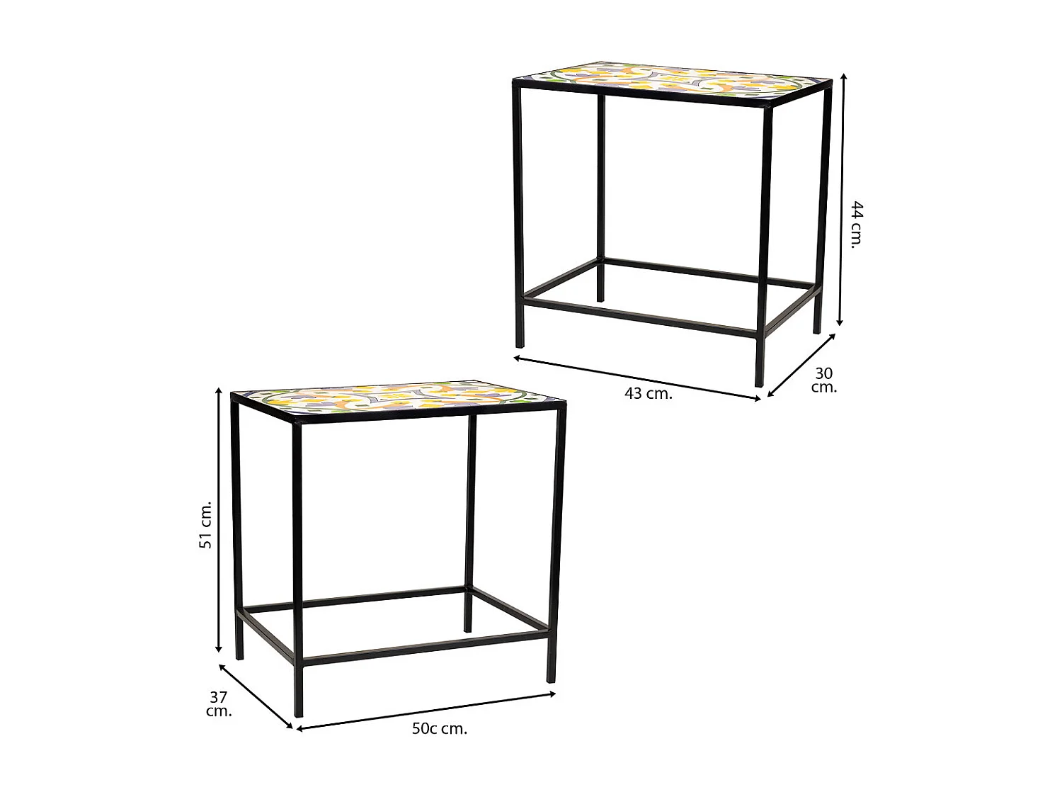 Set mit 2 schwarzen Mosaik- und Metallstützen