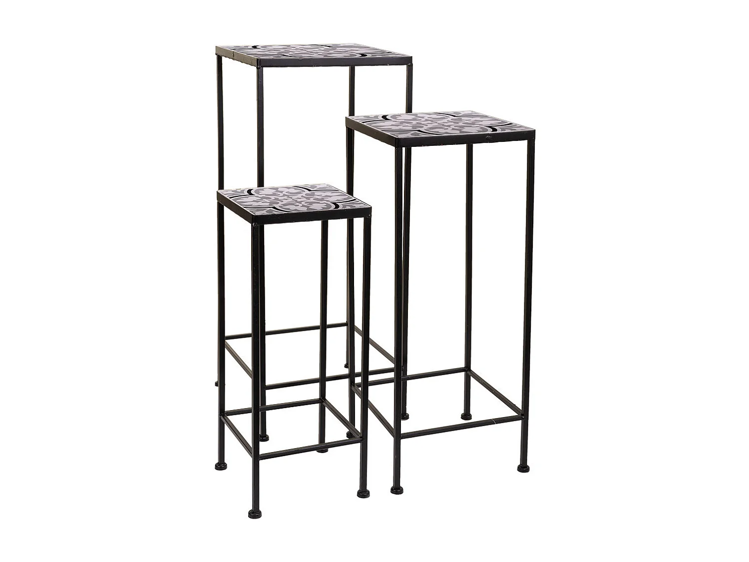 Ensemble de 3 supports de pots de fleurs en métal noir