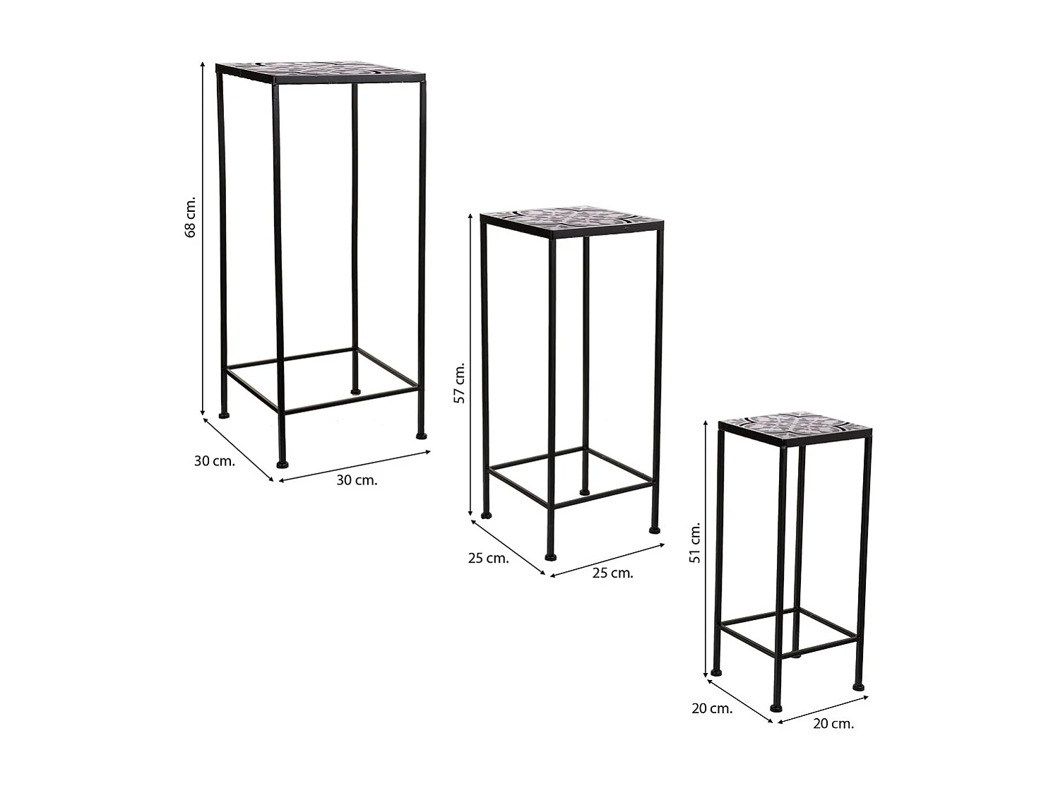 Ensemble de 3 supports de pots de fleurs en métal noir