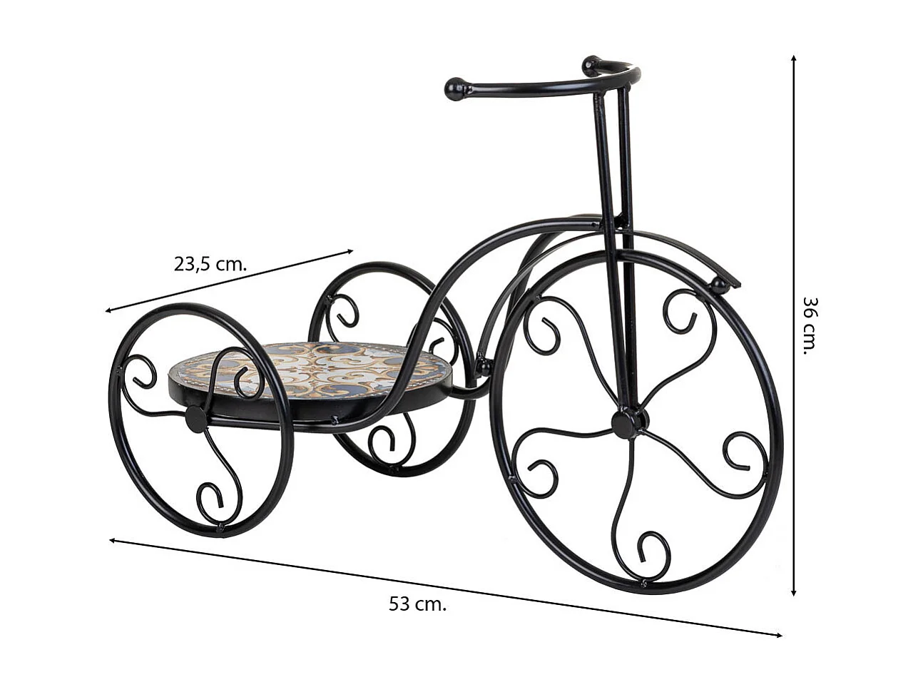 Fahrradständer aus schwarzem Mosaik und Schmiedeeisen 53x23,5x36h cm