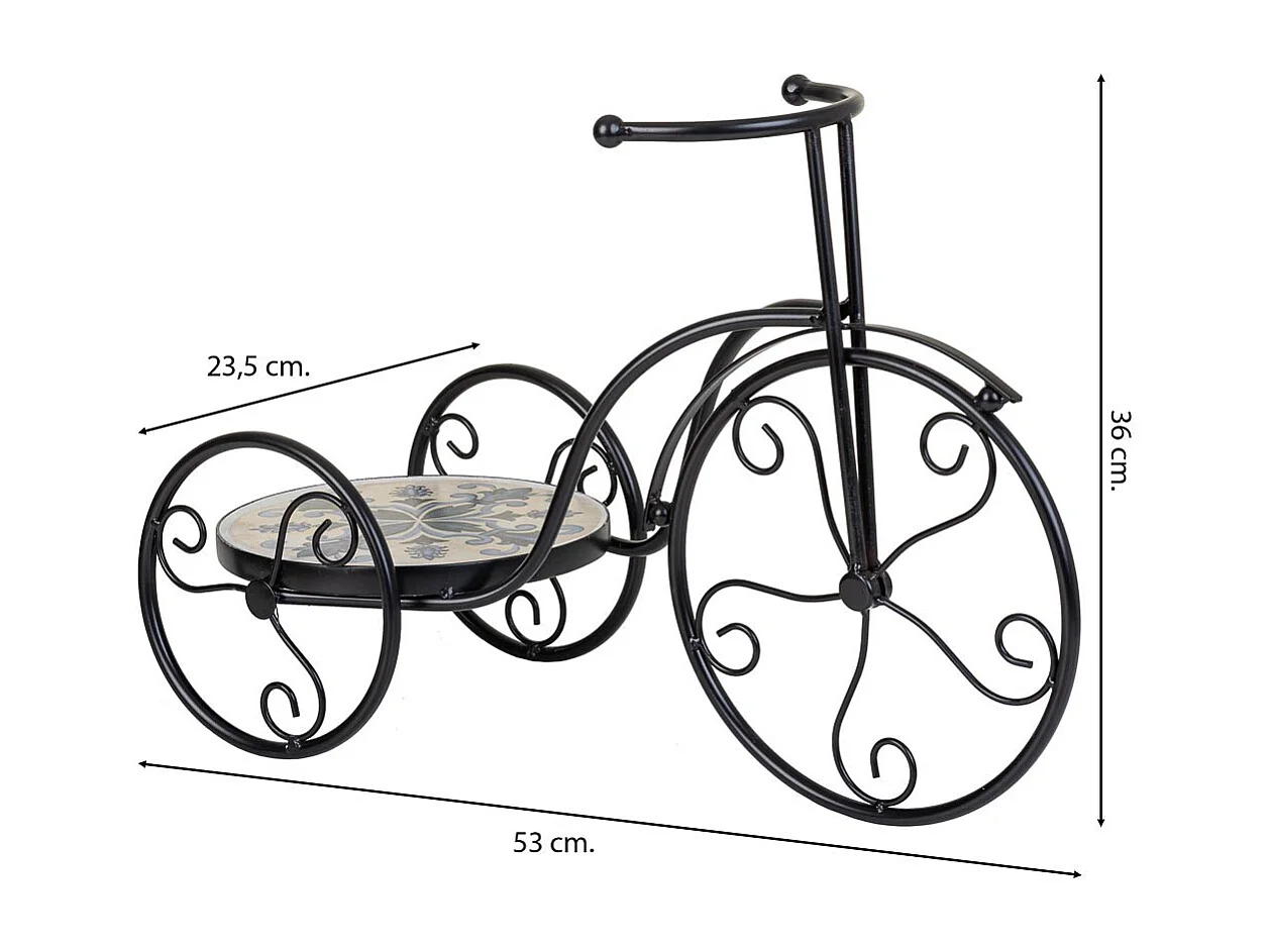 Fahrradständer aus schwarzem Mosaik und Schmiedeeisen, 53 x 23,5 x 36 h cm