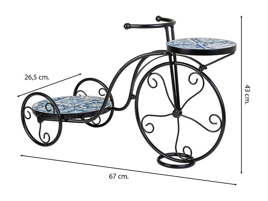 FahrradstÃ¤nder aus Blau Mosaik und Schmiedeeisen, 67 x 26,5 x 43 h cm
