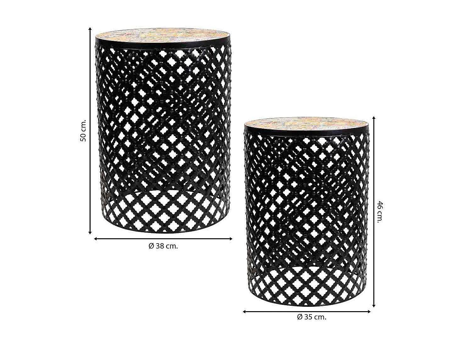 Set mit 2 schwarzen Mosaik- und Metallstützen