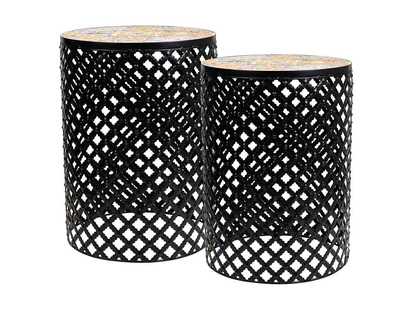 Set mit 2 schwarzen Mosaik- und Metallstützen