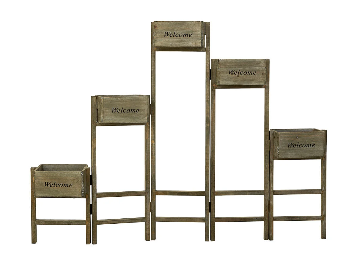 Suporte com 5 cestos de madeira castanhos 124x15x90,5