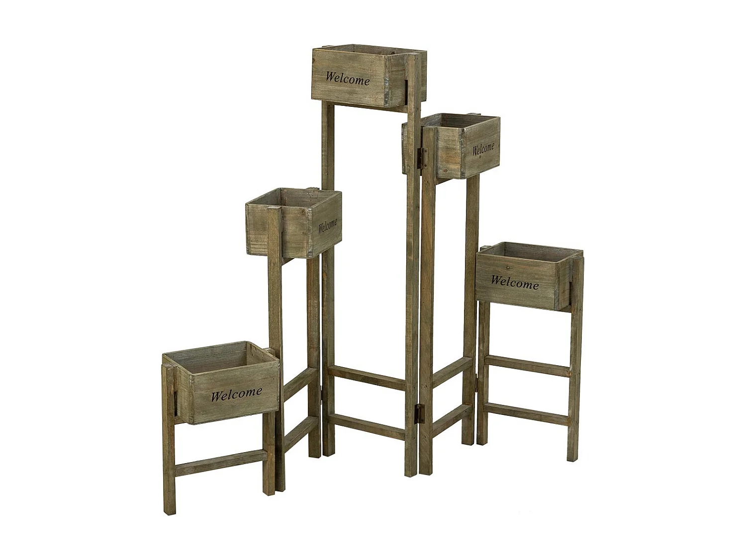 Suporte com 5 cestos de madeira castanhos 124x15x90,5