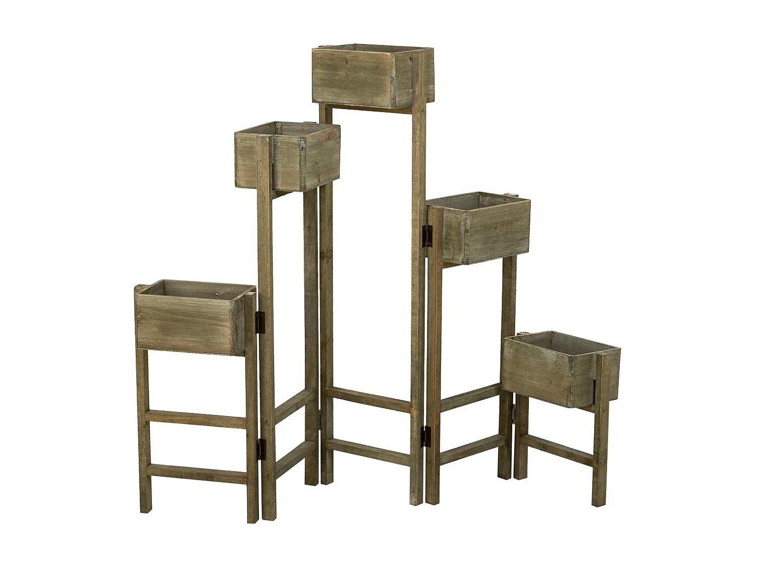 Suporte com 5 cestos de madeira castanhos 124x15x90,5