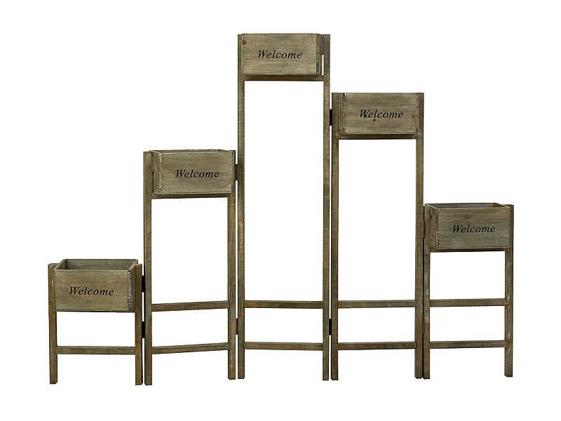 Supporto con 5 cesti in legno marrone 124x15x90,5h