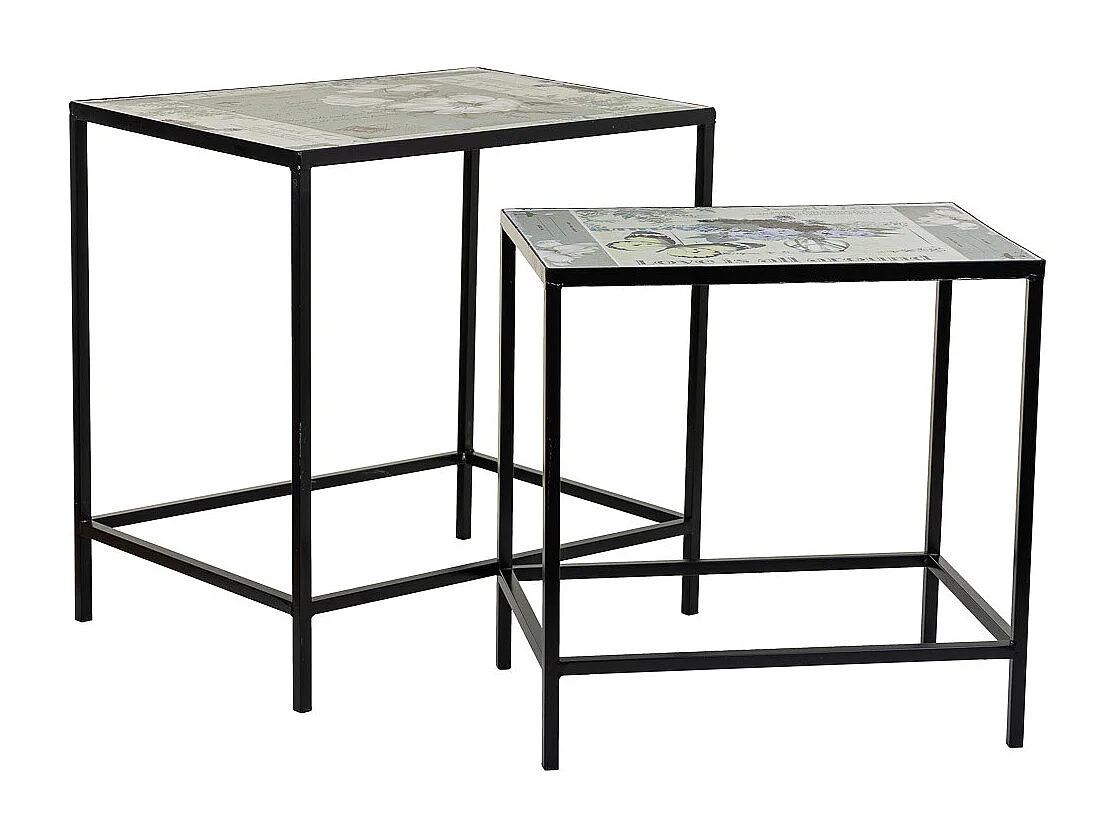 Set mit 2 Blumentöpfen aus schwarzem Mosaik und Schmiedeeisen