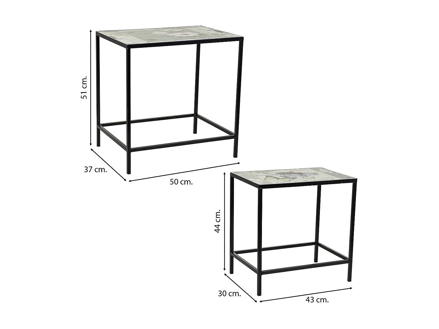 Set mit 2 Blumentöpfen aus schwarzem Mosaik und Schmiedeeisen