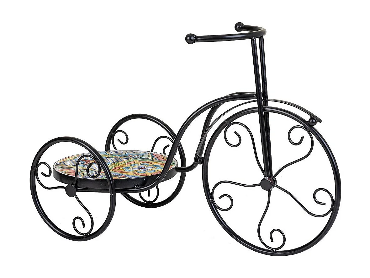 Porta-flores para bicicleta em mosaico e metal preto 53x23,5x36