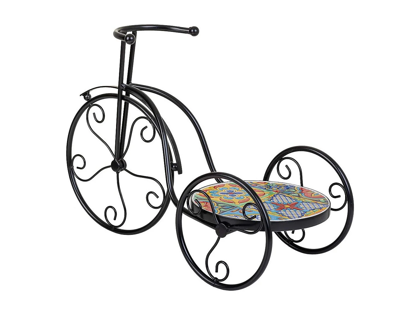 Porta-flores para bicicleta em mosaico e metal preto 53x23,5x36