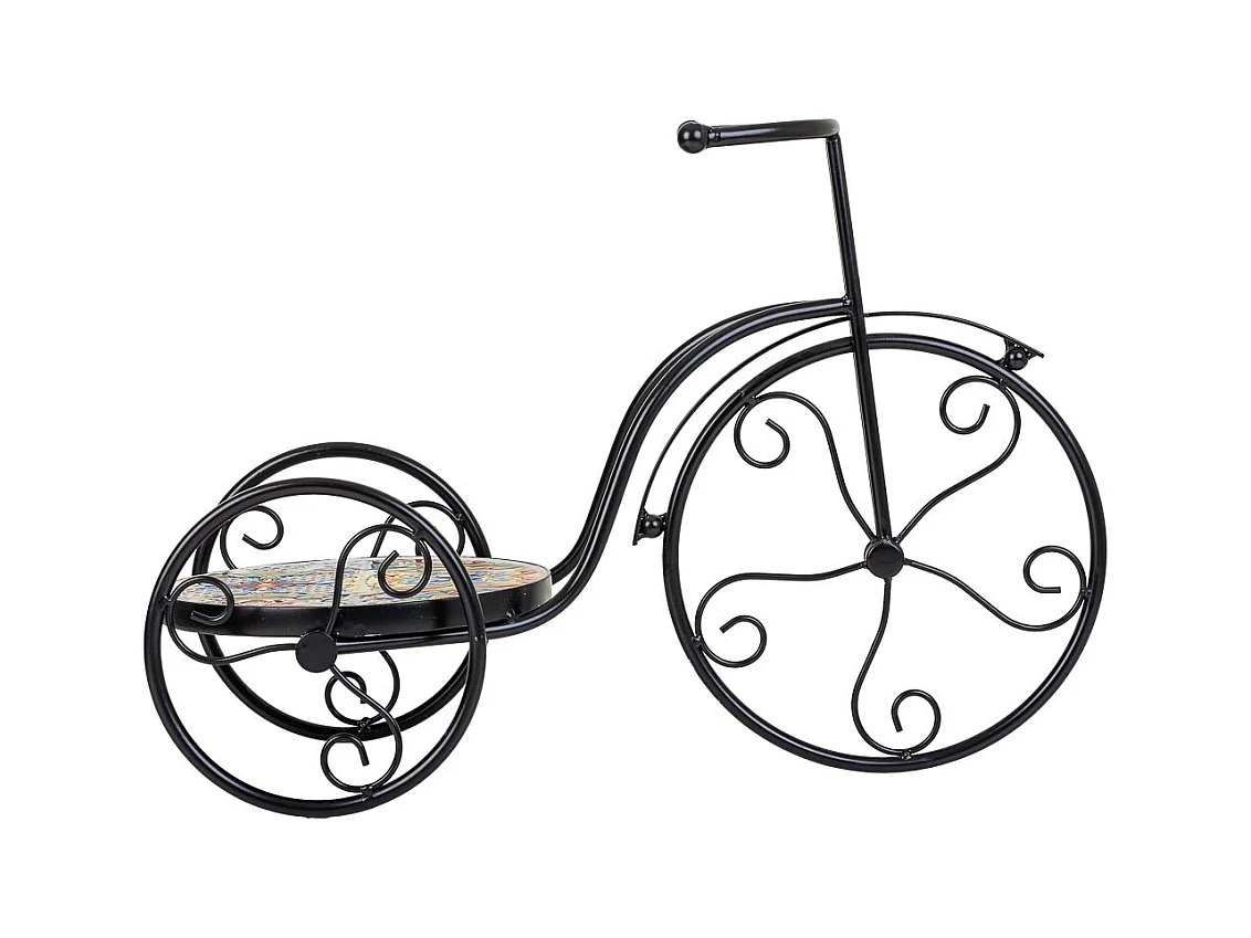 Support de pot de fleurs vélo en mosaïque et métal noir 53x23.5x36h