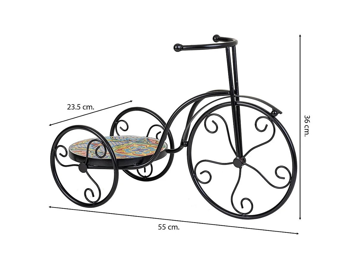 Soporte de Macetero bici de mosaico y metal negro 53x23.5x36