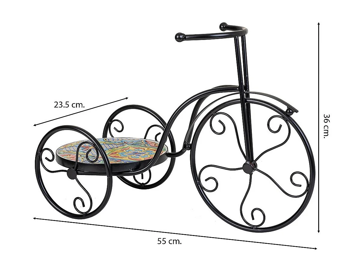 Blumentopfhalter Fahrrad aus Mosaik und schwarzem Metall, 53 x 23,5 x 36 h cm