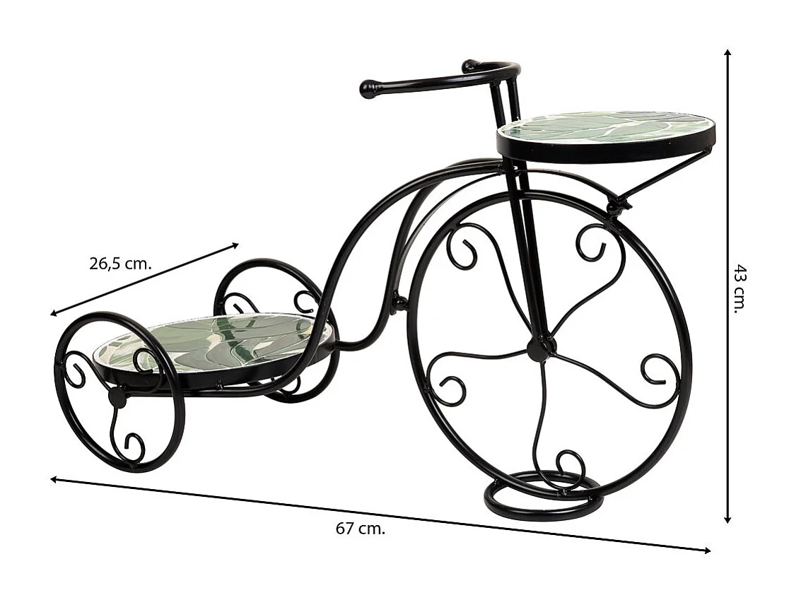 FahrradstÃ¤nder aus schwarzem Mosaik und Schmiedeeisen, 67 x 26,5 x 43 h cm